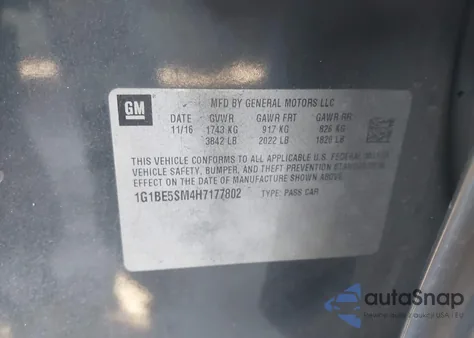 2017 Chevrolet Cruze Lt Auto from USA, damaged, VIN 1G1BE5SM4H7177802